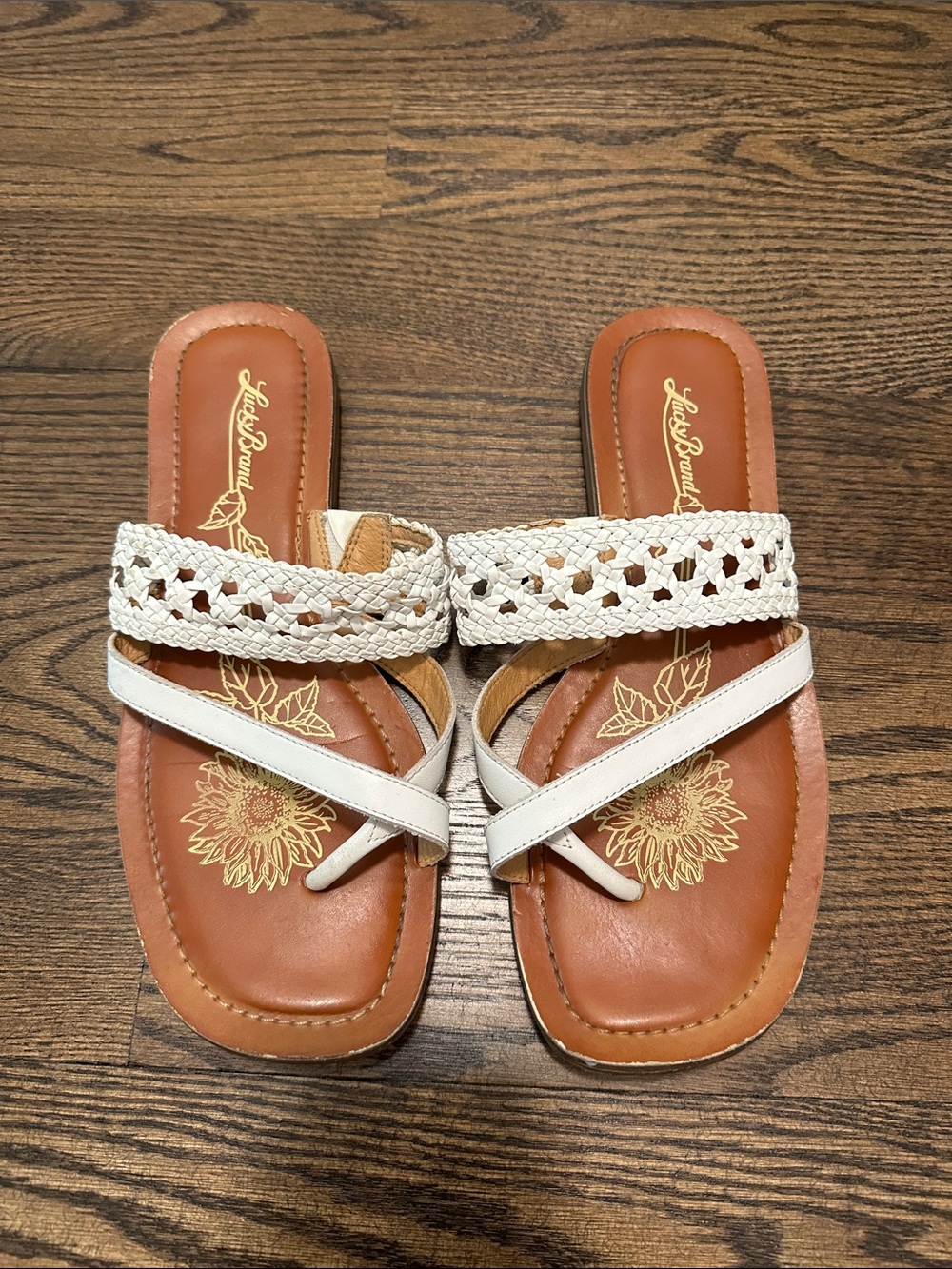 Lucky Brand White Braided & Strappy Leather Slide Sandals